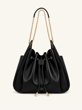 JW PEI Rowan Ruched Drawstring Chain Bucket Bag - Black